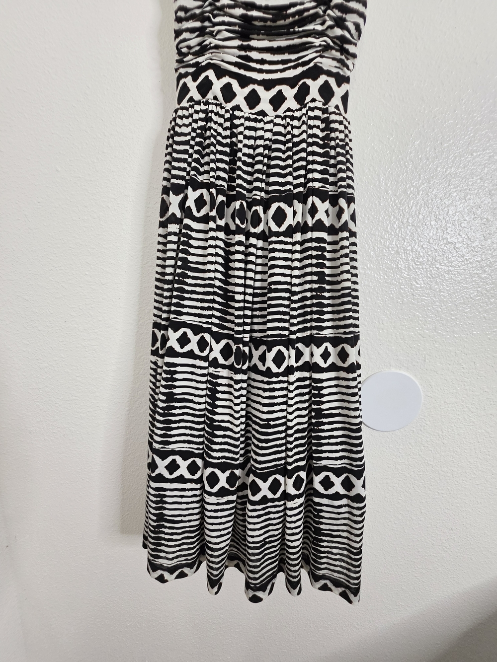 Tracy Reese Anthropologie Womens XS Black White Geometric Ruched Midi Dress - Picture 7 of 16